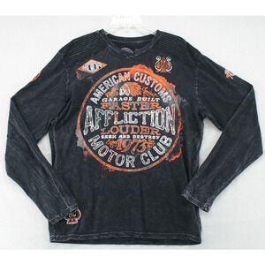 Affliction Y2K Tee T Shirt Mens 2XL Black Indian Skull American Customs Gothic